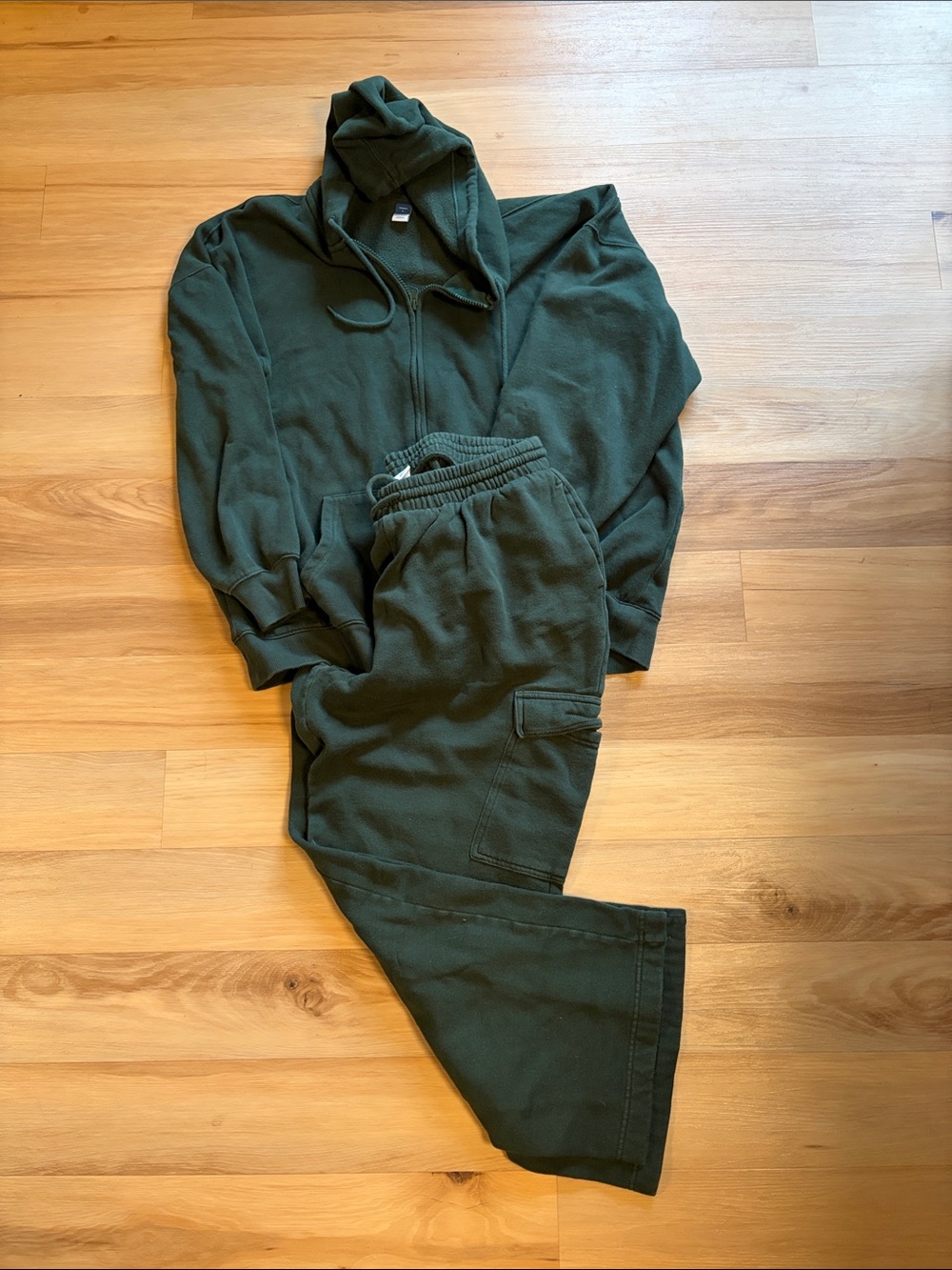 Olive Green Cargo Sweatpants and zip up- Comfortable Everyday Wear